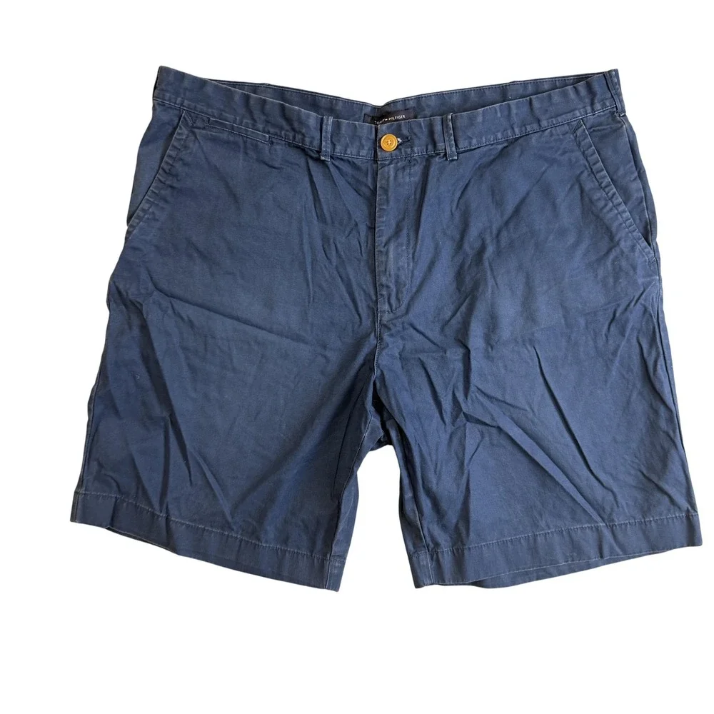 Tommy Hilfiger Shorts Mens 42 Blue Chino Custom Fit Flat Front Cotton Casual